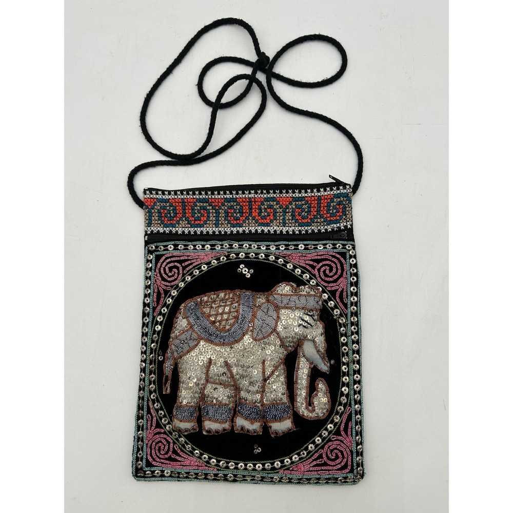 Crossbody Bag with Elephant and Sequins Handwork